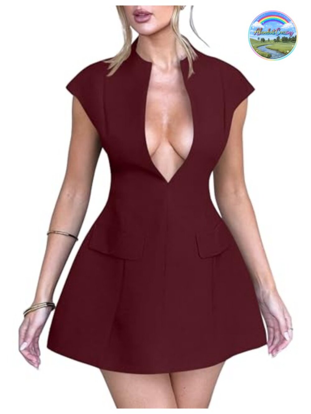 Women's Sexy V Neck Cap Sleeve A-line Mini Club Party Dress